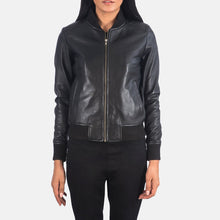 Load image into Gallery viewer, Bliss Black Leather Bomber Jacket

