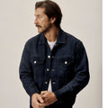mens dark blue suede leather jacket