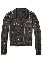 Load image into Gallery viewer, Black Women Spiked Studded Leather Motorcycle Jacket
