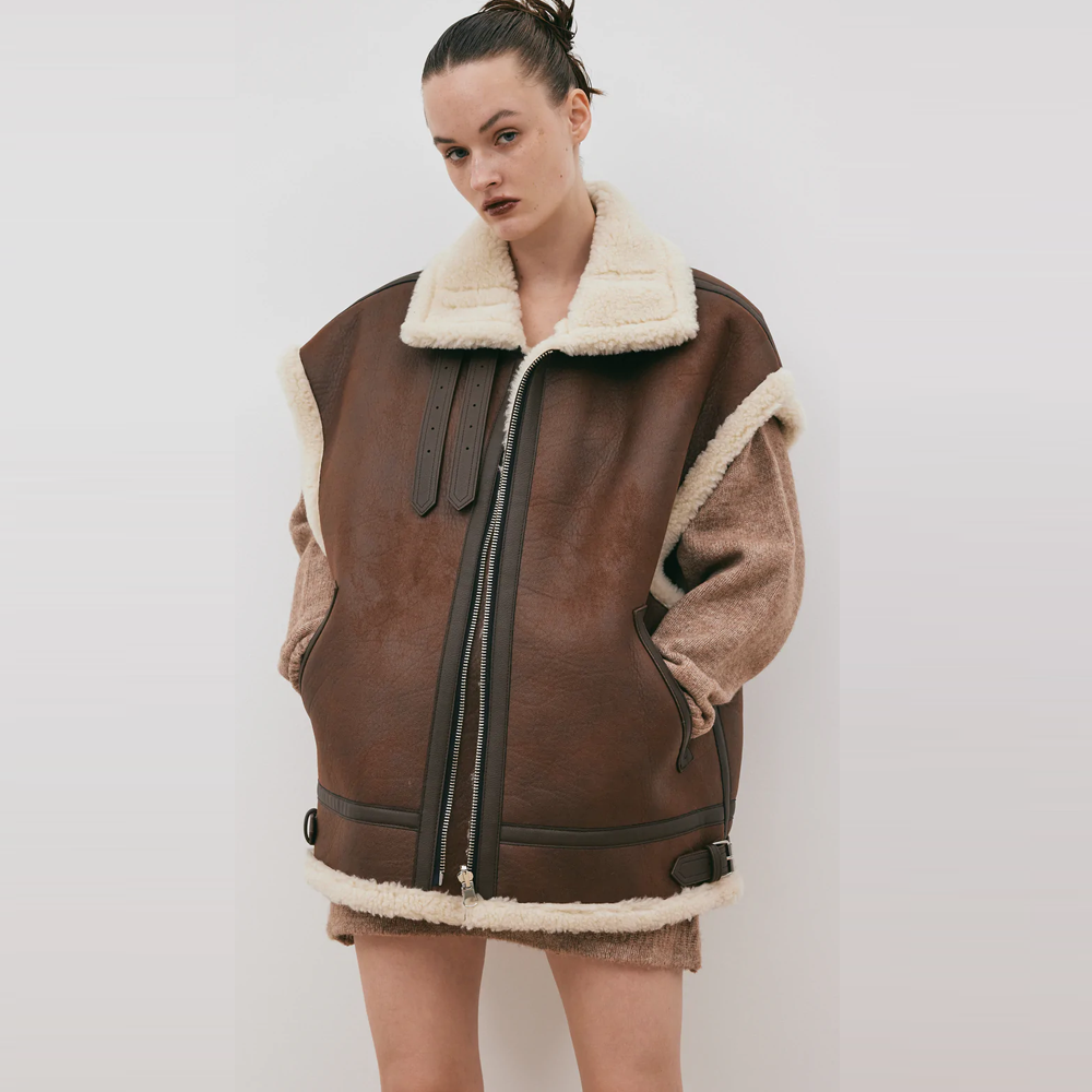 New Chocolate Brown Women Aviator Sheepskin  Leather Vest