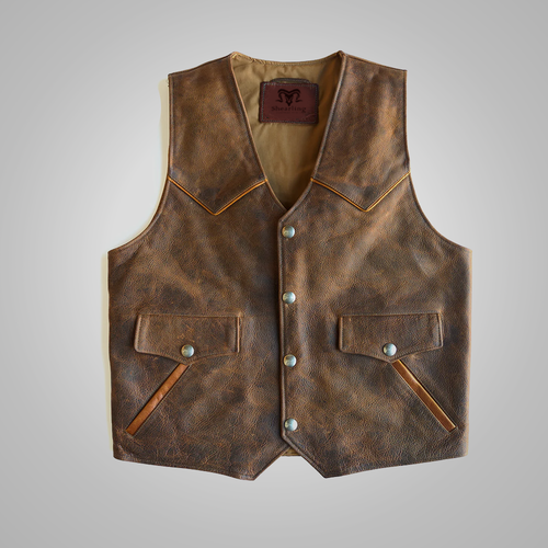 Brown Mens Western Cowboy Biker Leather Vest