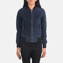 Load image into Gallery viewer, Ava Ma-1 Blue Suede Bomber Jacket
