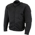 Men's black mesh motorcycle jacket with X-Armor protection, featuring a mandarin collar, zippered hand pockets, and adjustable straps.