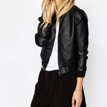 Load image into Gallery viewer, Ladies Black Leather Bomber Jacket
