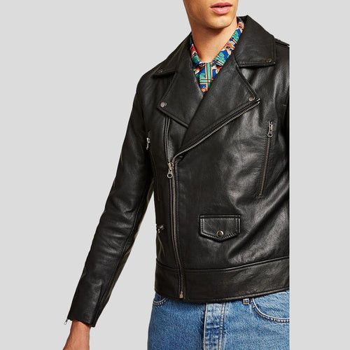 Bek Black Motorcycle Leather Jacket - Shearling leather