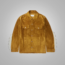 Load image into Gallery viewer, New Mens Brown Western Suede Embellished Fringed Brushed Trucker Jacket
