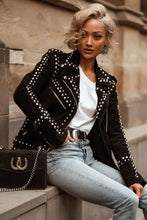 Load image into Gallery viewer, Women Style Silver Studded Black Suede Leather Jacket
