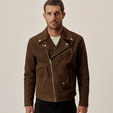 Load image into Gallery viewer, Men&#39;s  Brown Leather Suede Bomber Jeans Style Jacket
