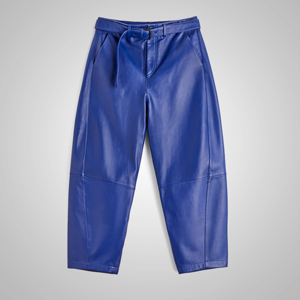 Blue Mens Sheep Skin Leather Real Biker Pants