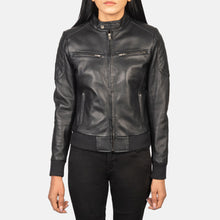 Load image into Gallery viewer, Zenna Black Leather Bomber Jacket
