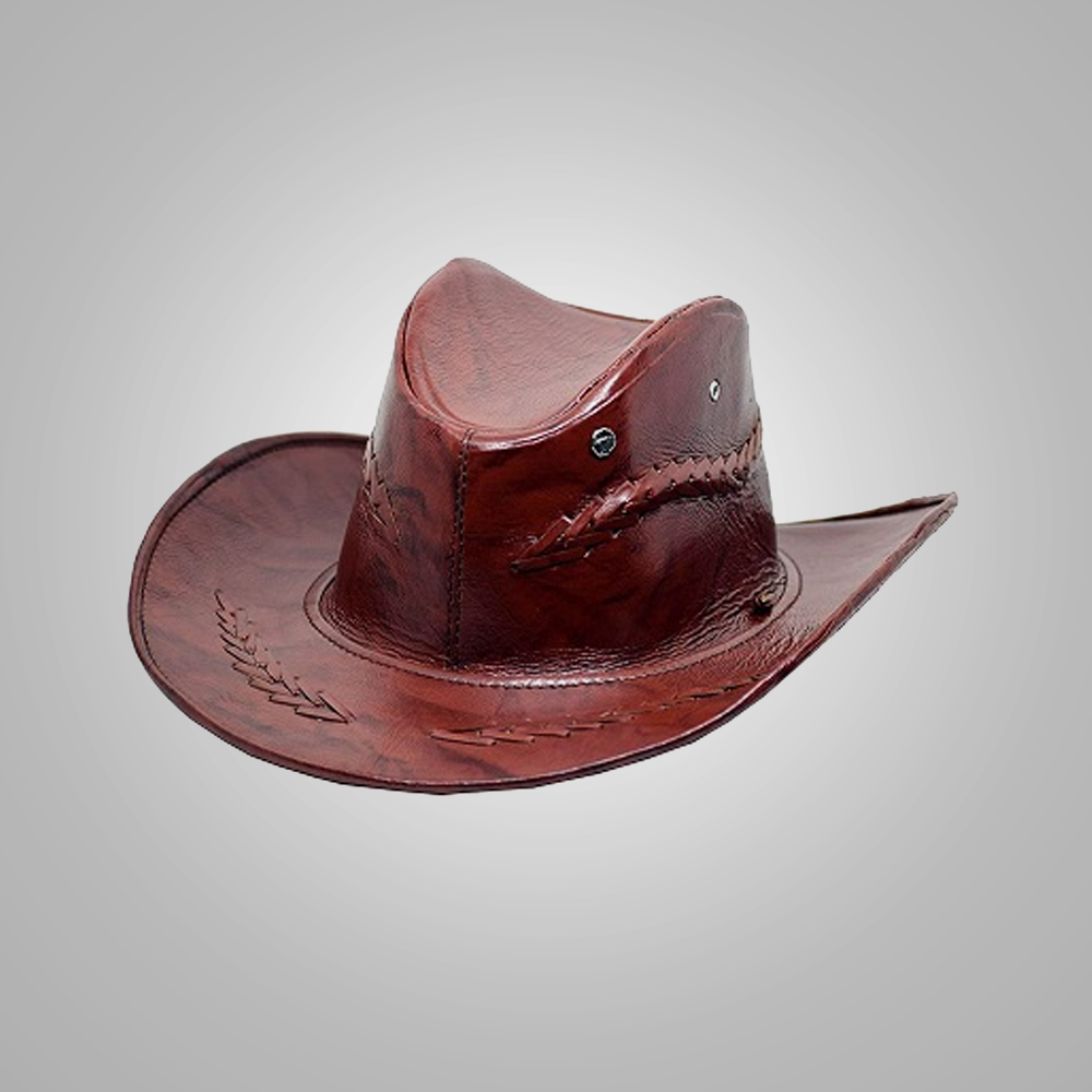 New Western Cowboy Leather Hat Shine Brown For Men