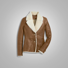 Load image into Gallery viewer, Women Camel Brown B3 Shearling Pilot Leather Aviator Jacket
