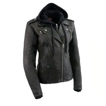 Load image into Gallery viewer, Ladies Black Vented MC Jacket with Removable Hoodie
