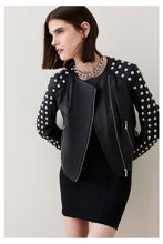 Load image into Gallery viewer, Black Women Style Silver Spiked Studded Leather Jacket
