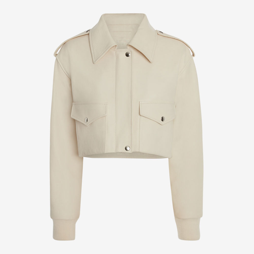 Women's White RAF Aviator  Sheepskin Shearling  Leather Bomber Jacket