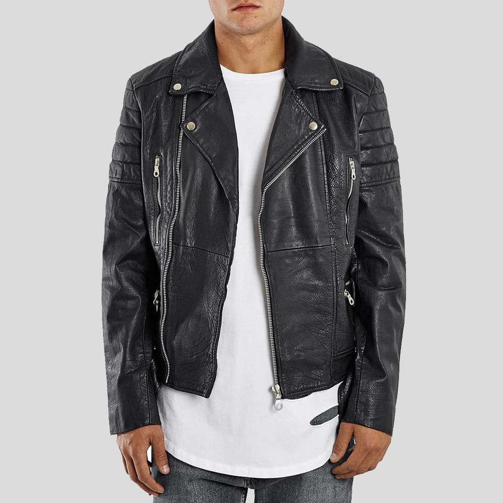 Alvin Black Biker Quilted Leather Jacket - Shearling leather