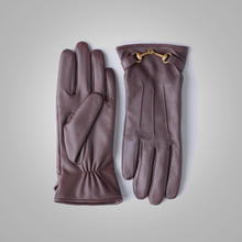 Load image into Gallery viewer, New Women Lambskin Leather Brown Gloves With Fleece Lining

