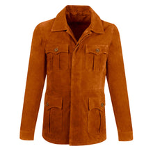 Load image into Gallery viewer, Men&#39;s Cream Brown Leather Suede Bomber Shirt Jeans Style Jacket
