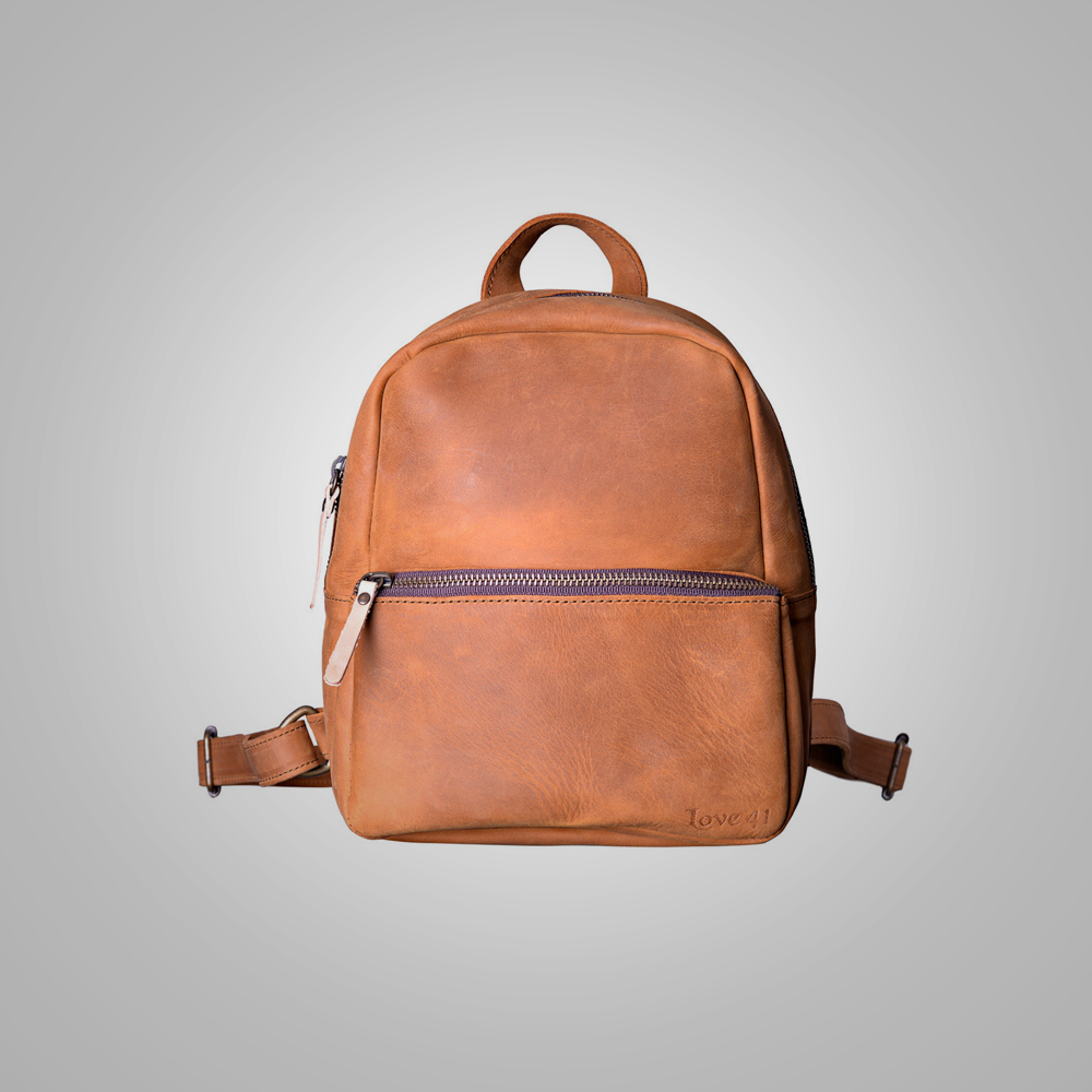 New Women Handmade Sheepskin Brown Leather Backpack With Two Internal Compartments