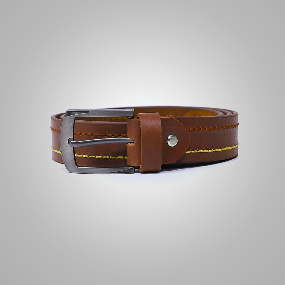 The Best Dark Brown Leather Belt with Contrast Stitching