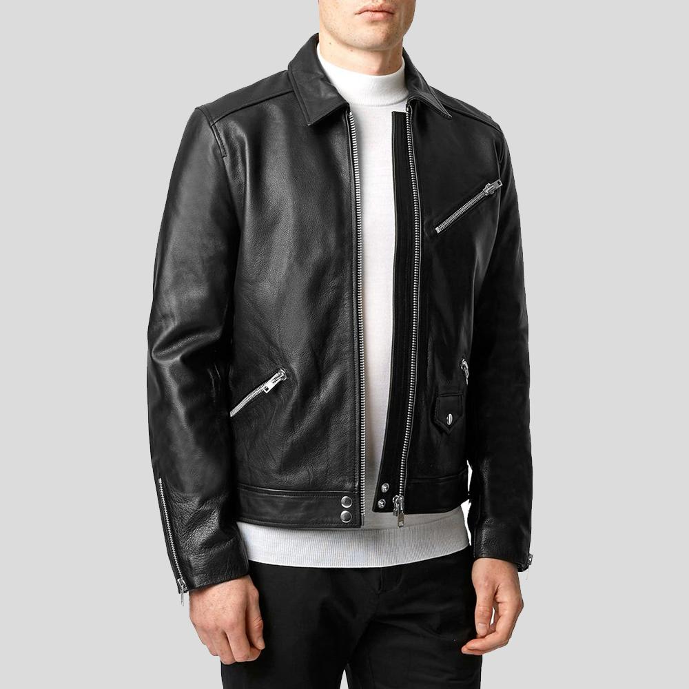 Benn Black Motorcycle Leather Jacket - Shearling leather