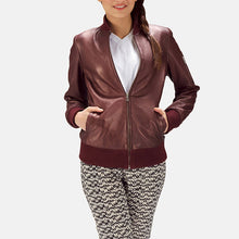 Load image into Gallery viewer, Reida Maroon Leather Bomber Jacket
