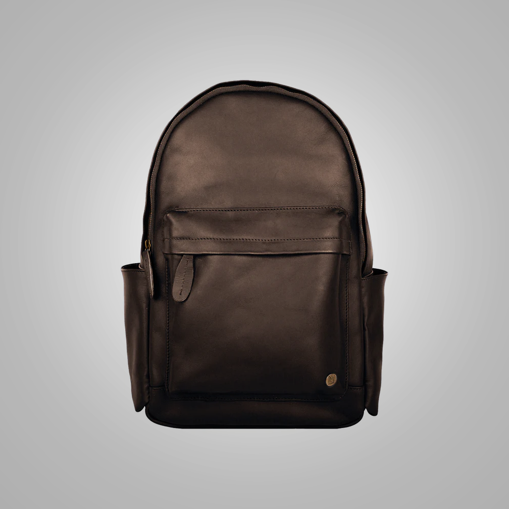 New Men's Dark Brown Lambskin  Leather Backpack