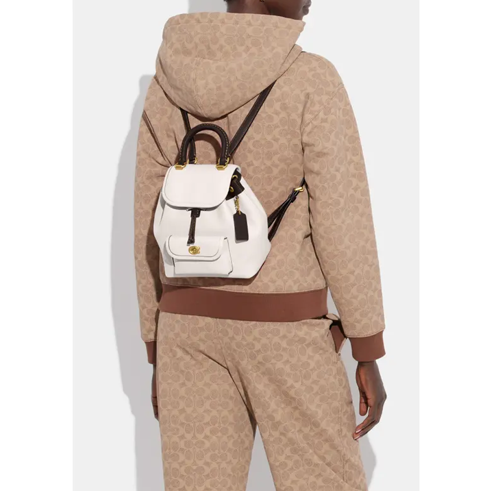 New Women's White Lambskin Leather Backpack With Internal Zip Pocket