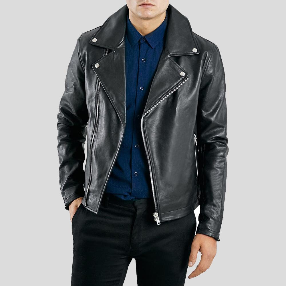 Barden Black Motorcycle Leather Jacket - Shearling leather