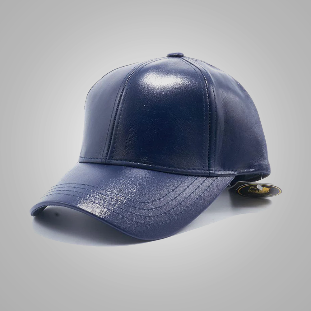 New Sheepskin Leather Baseball Blue Cap For Men