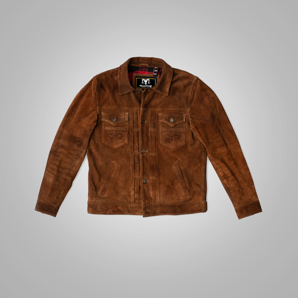 Men Chocolate Brown Style Fringes Suede Leather Western Jacket