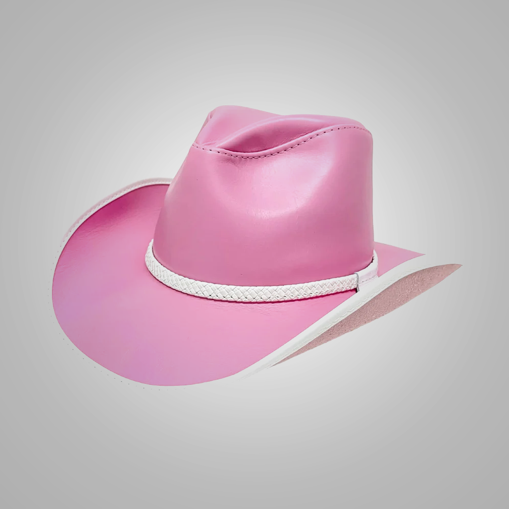 New Women Pink Western Cowboy Sheepskin Leather Hat