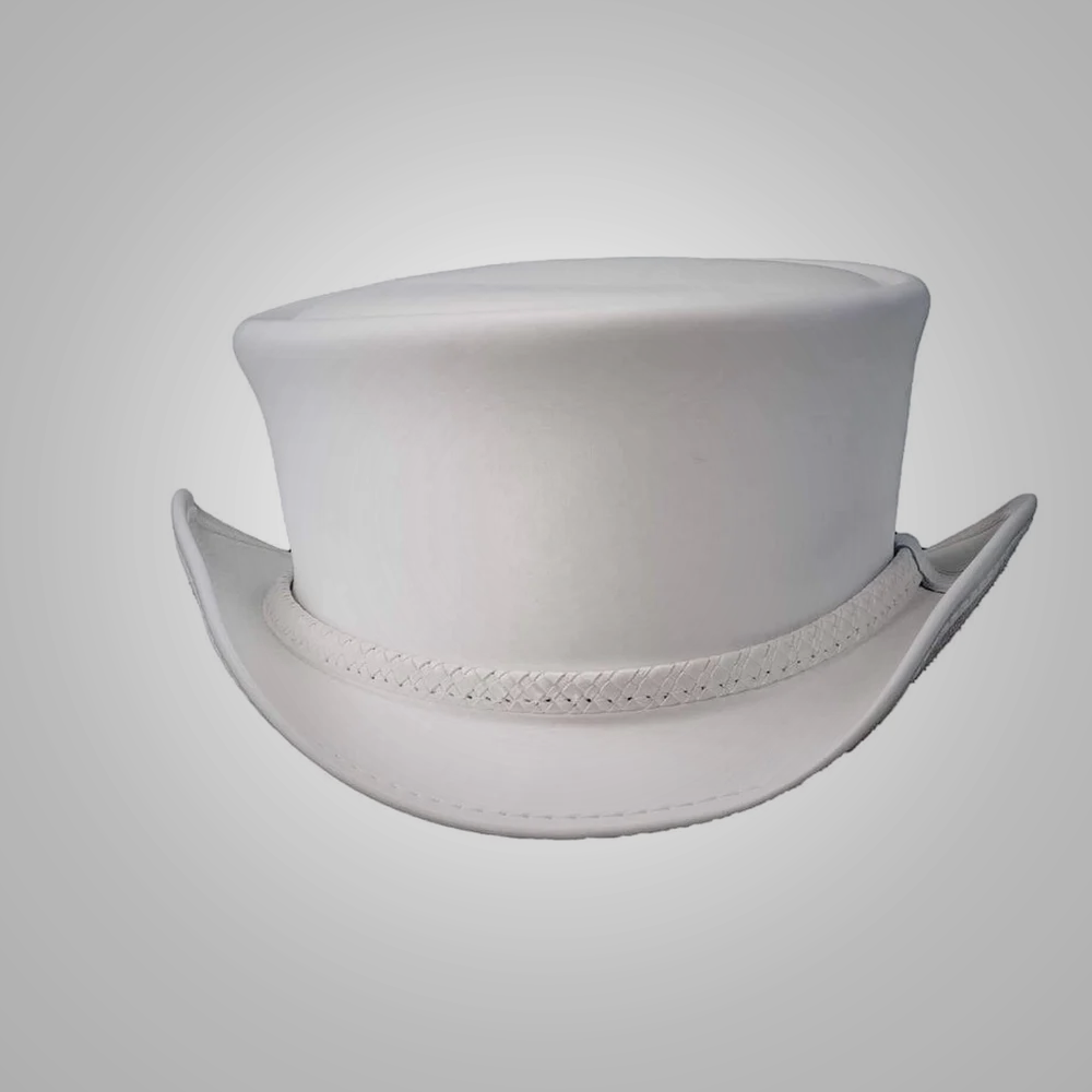 New Ghost Rider Handmade Womens White Leather Top Hat