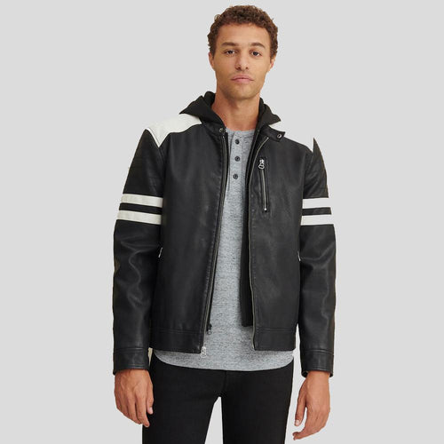 Cody Black Biker Leather Jacket - Shearling leather