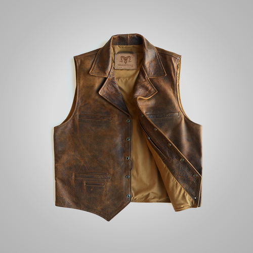 Brown Mens Sheepskin Leather Cowboy Vest