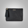 Black Embossed Python Genuine Leather  Leather Clutches Fur Women