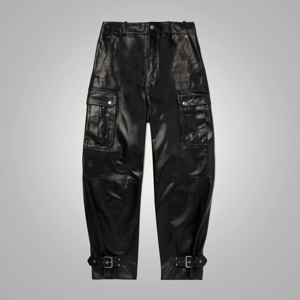 Mens New Real Black Fashion Leather Pant