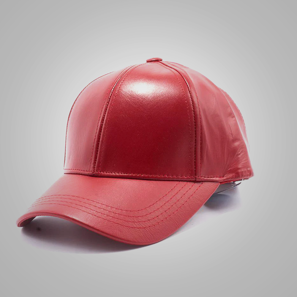 New Men Red Lampskin Leather Baseball Cap