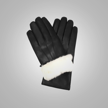 Load image into Gallery viewer, New Men Black Lambskin Leather Gloves with White Fur Lining
