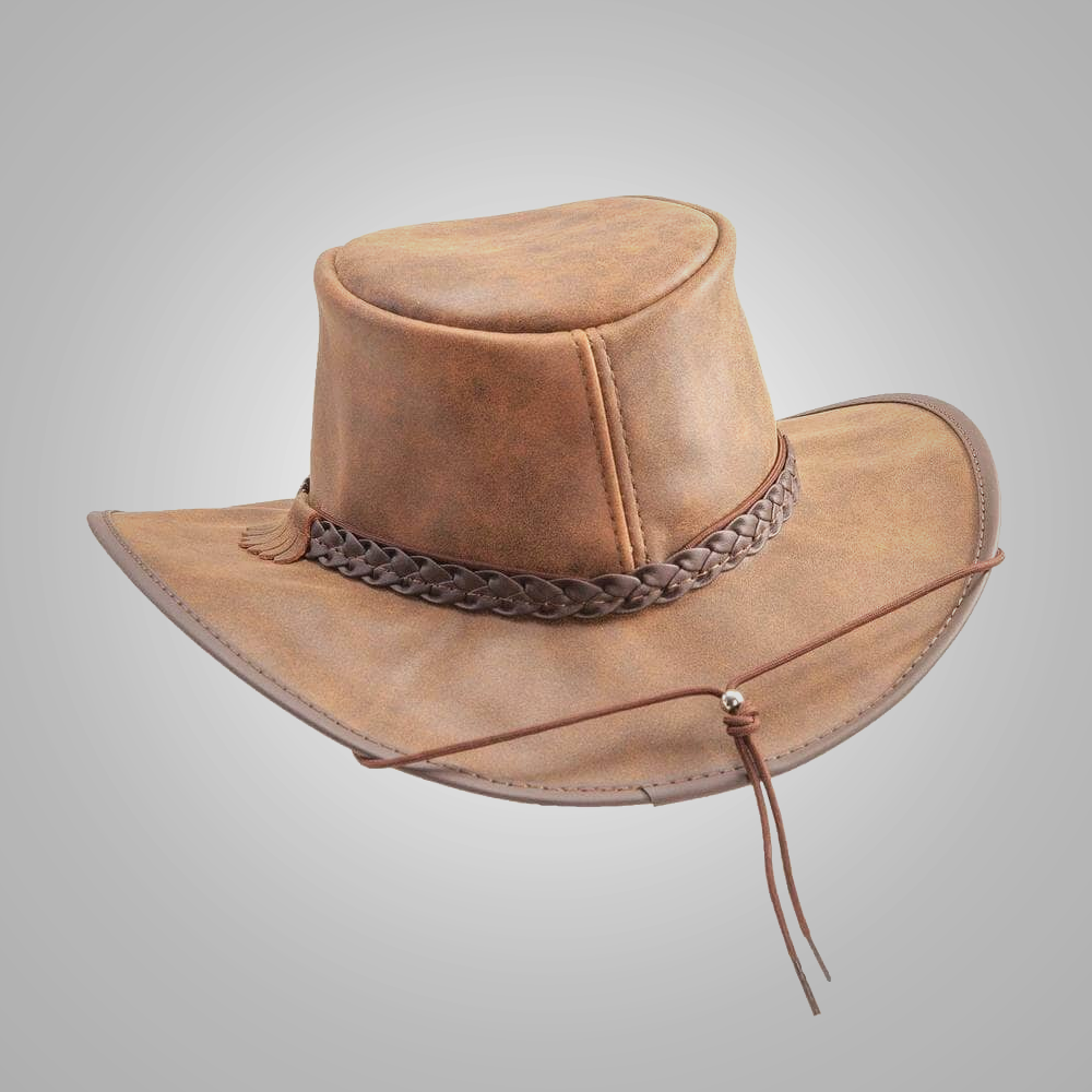 New Womens Lambskin Leather Crushable Outback Hat