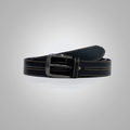 New Men White Contrast Stitch Black Leather Belt