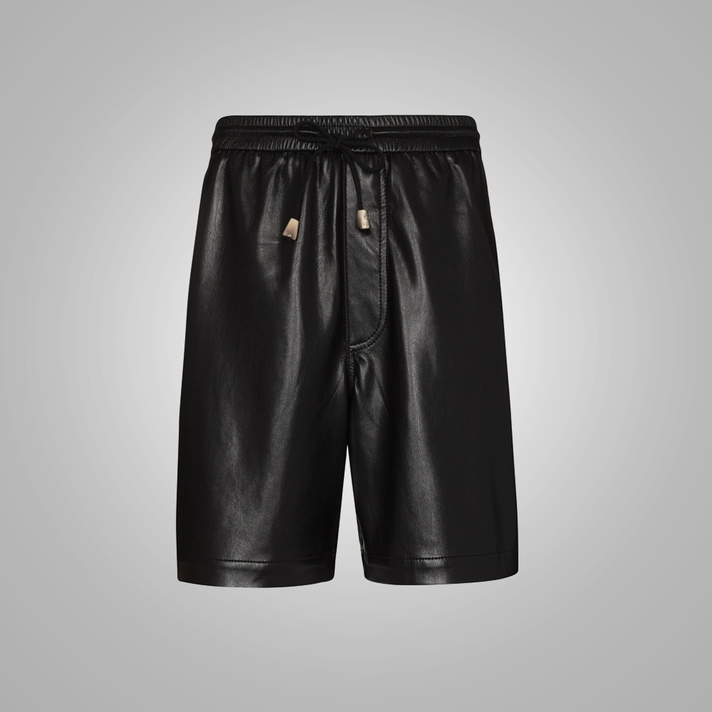 New Black Mens Lambskin Leather Shorts