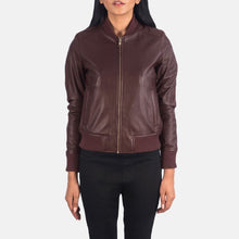 Load image into Gallery viewer, Bliss Maroon Leather Bomber Jacket
