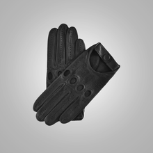 Load image into Gallery viewer, Mens Black Soft Faleible Leather Comfortable Lambskin Leather Driving Gloves
