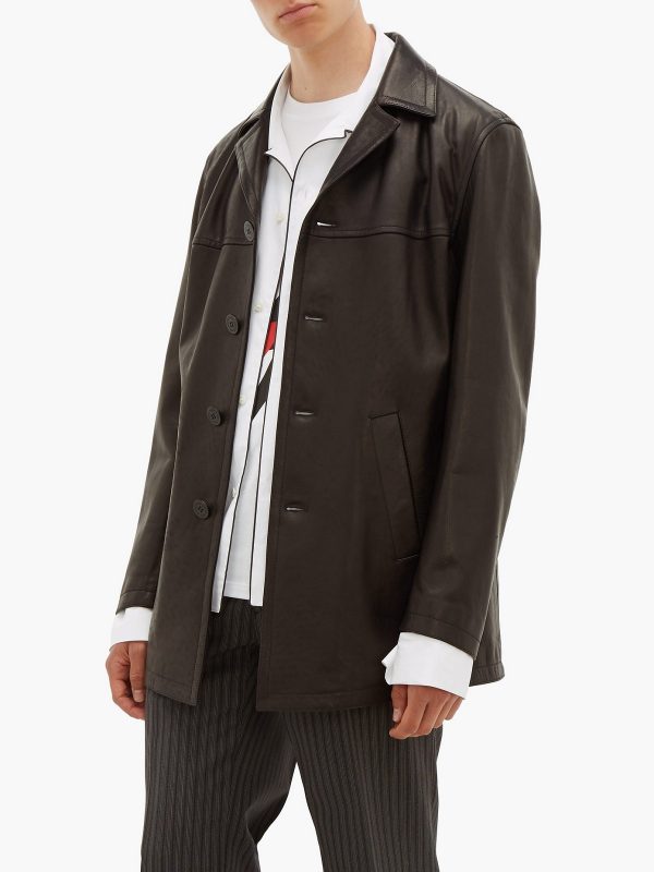 Men Brown Long Leather Jacket - Shearling leather