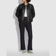 Load image into Gallery viewer, Women&#39;s Black Biker Aviator  Sheepskin Shearling Leather Jacket
