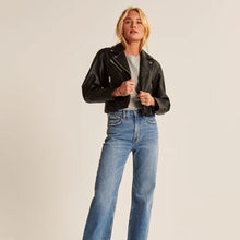 Load image into Gallery viewer, Women black cowhide Biker Leather Jacket
