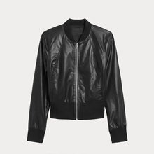 Load image into Gallery viewer, Women Cropped Ribbed Cuff Black Bomber Jacket
