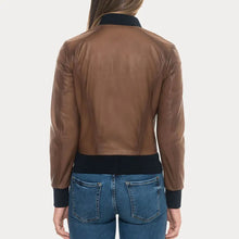 Load image into Gallery viewer, Sugar Brown Lambskin Soft  Leather Bomber Jacket
