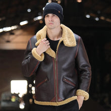 Load image into Gallery viewer, Mens Brown B3 Shearling Leather Bomber Sheepskin Jacket Coat
